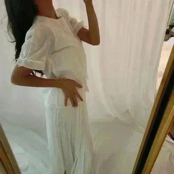 MADEWELL White Romantic Blouse Cream pleat picnic Short Sleeve quarter sleeve - Picture 5 of 11